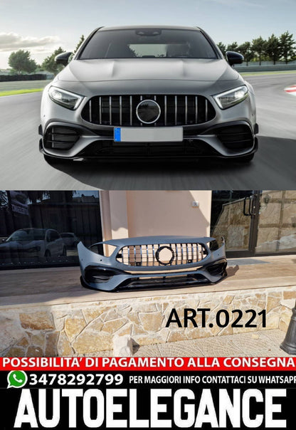 PARAURTI ANTERIORE ADATTO PER CLASSE A W177 LOOK AMG A45S + GRIGLIA CROMATA