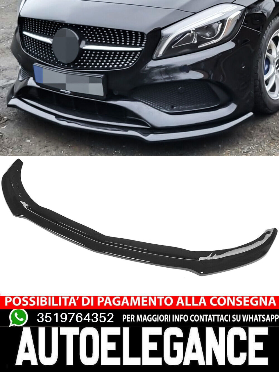 Labbro anteriore spoiler adatto per Mercedes W176 AMG LINE A45 SOLO NERO