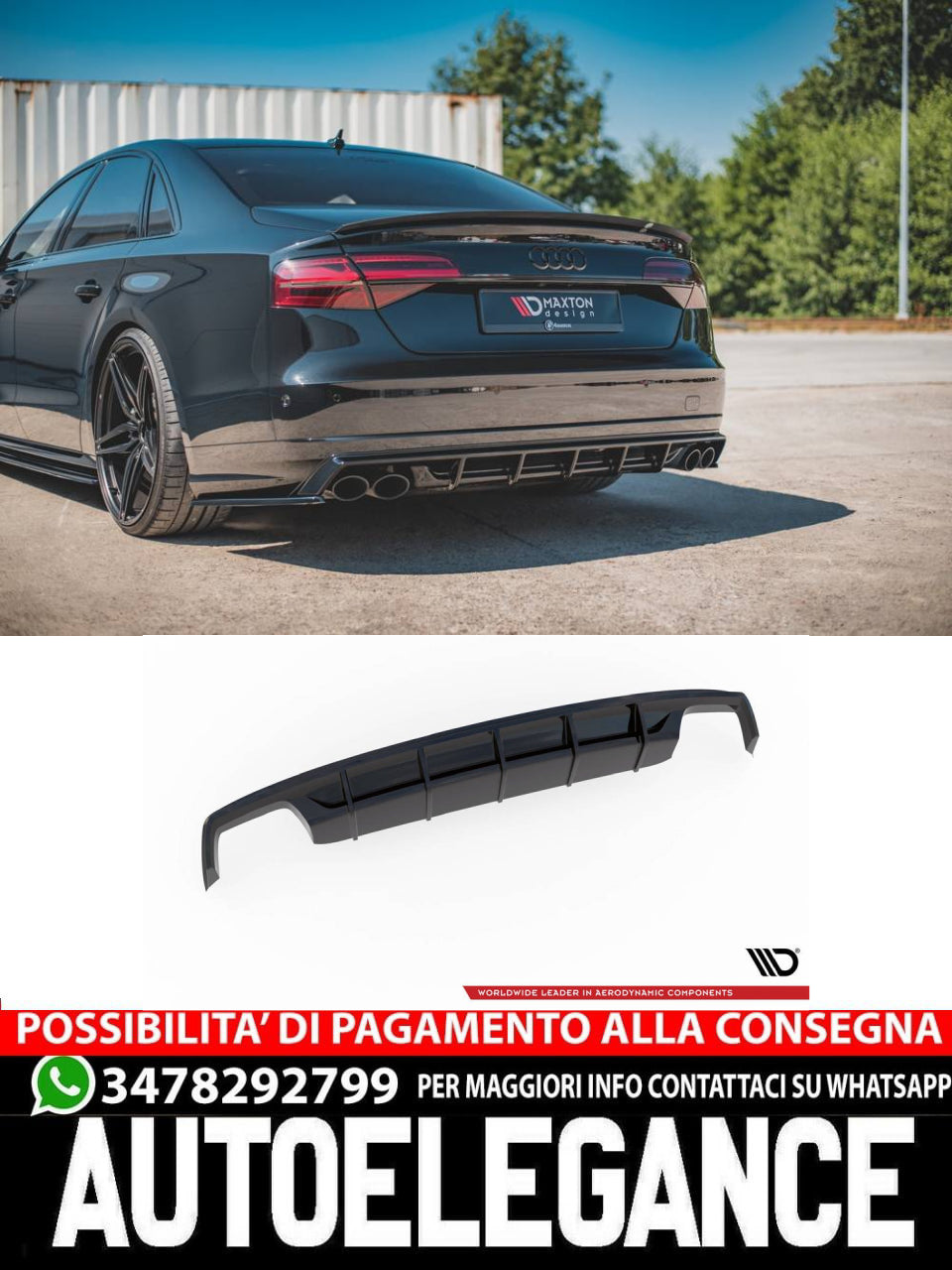 DIFFUSORE POSTERIORE ADATTO COMPATIBILE PER AUDI S8 D4 FACELIFT (2015-2017)