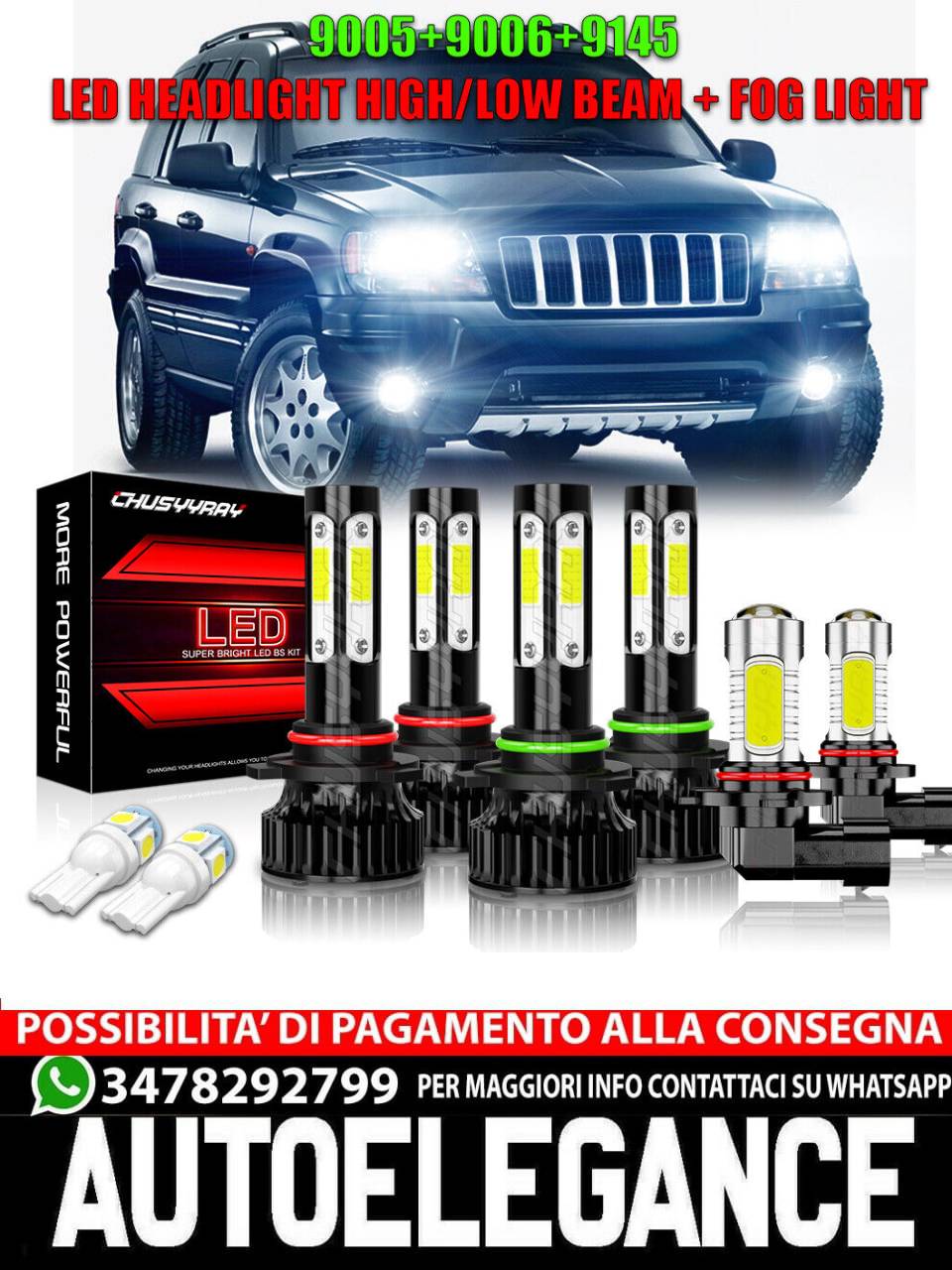 For Jeep Grand Cherokee 2005-2010 -6x 6000K LED Headlights Bulbs + Fog Lights Kit 