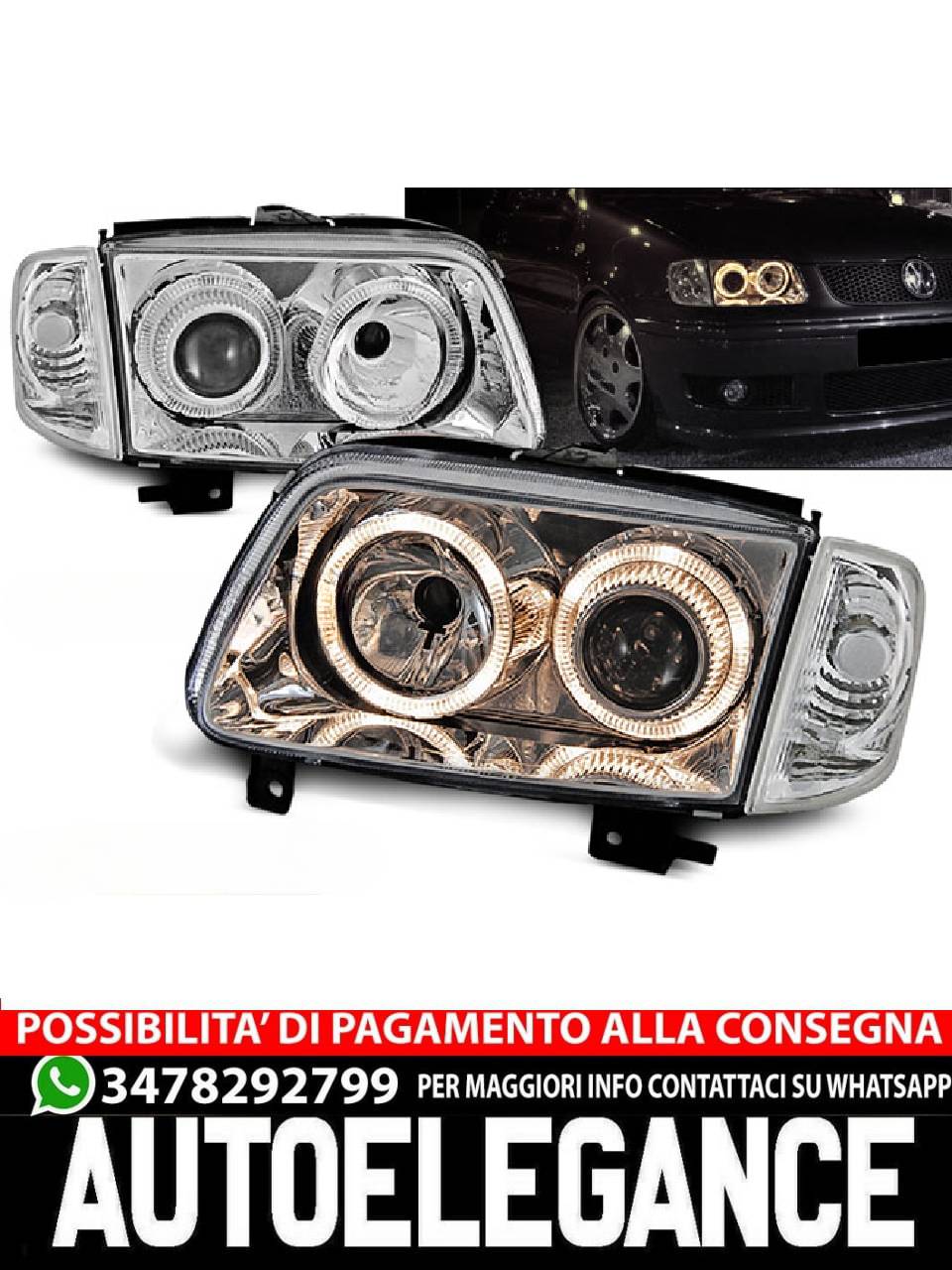 FARI ANTERIORI ANGEL EYES CROMATI per VW POLO 6N2 10.99-10.01