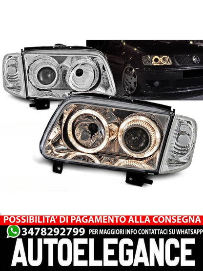 FARI ANTERIORI ANGEL EYES CROMATI per VW POLO 6N2 10.99-10.01
