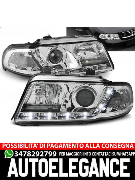 FARI ANTERIORI DAYLIGHT CHROME ADATTI COMPATIBILI PER AUDI A4 01.99-09.00