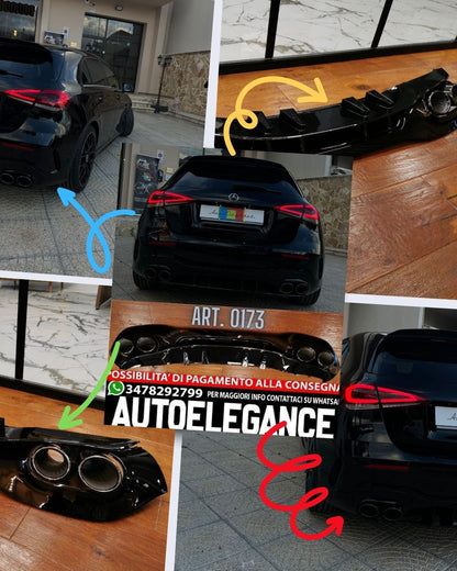 💎DIFFUSORE POSTERIORE PER MERCEDES A W177 AMG SOTTO TERMINALI NERI A45S💎