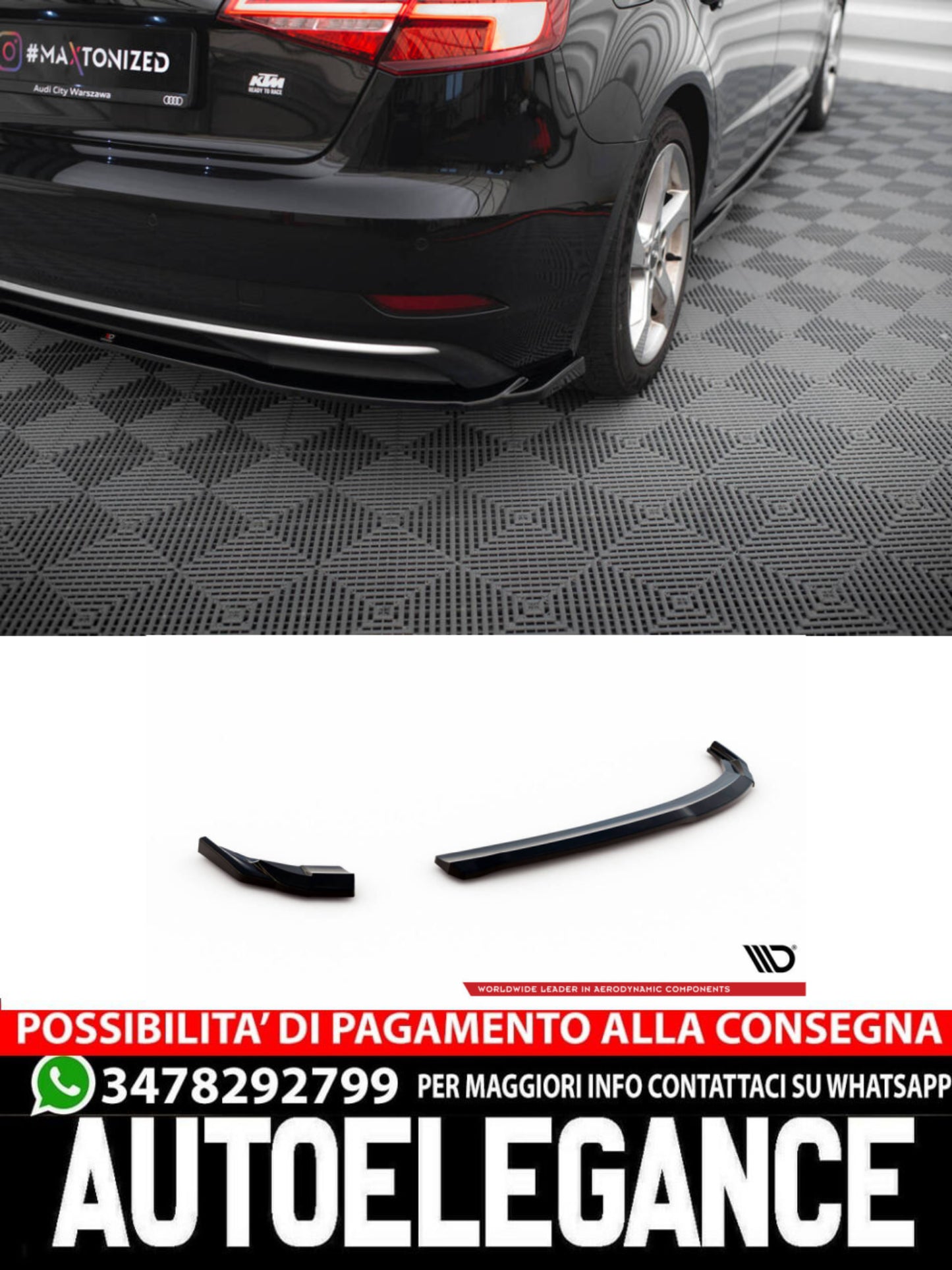 SPLITTER LATERALI POSTERIORI adatti per AUDI A3 SPORTBACK 8V FACELIFT (2016 - 2020)