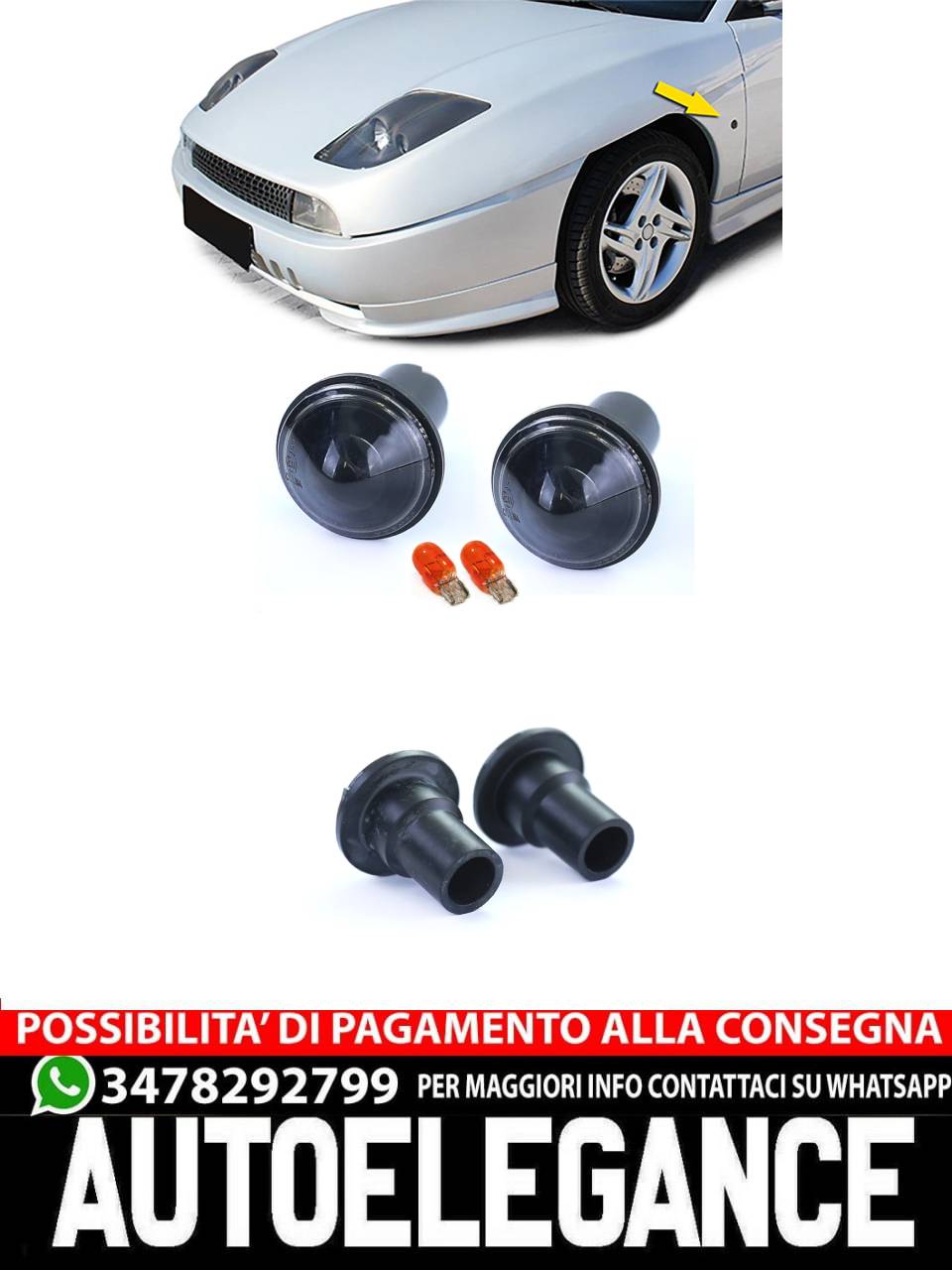 Indicatore di direzione laterale in vetro trasparente per Fiat Coupé 175 94-00