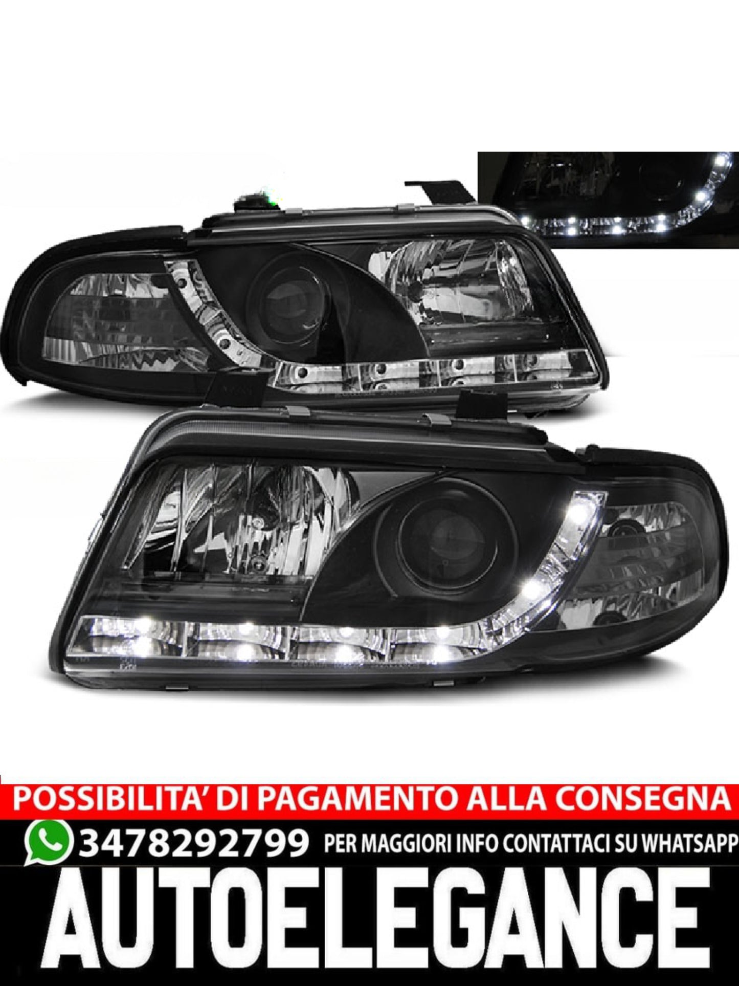 BLACK DAYLIGHT HEADLIGHTS SUITABLE FOR AUDI A4 01.99-09.00 