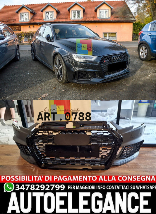 PARAURTI ANTERIORE LOOK RS3 PER AUDI A3 8V LIFT ABS COMPLETO DI GRIGLIA 2017 078