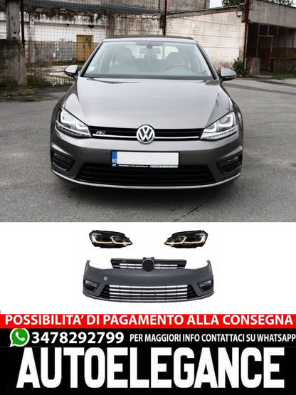 Front bumper and LED headlights suitable for VW Golf VII 7 (2013-2017) R-Line Look 