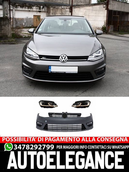 Front bumper and LED headlights suitable for VW Golf VII 7 (2013-2017) R-Line Look 