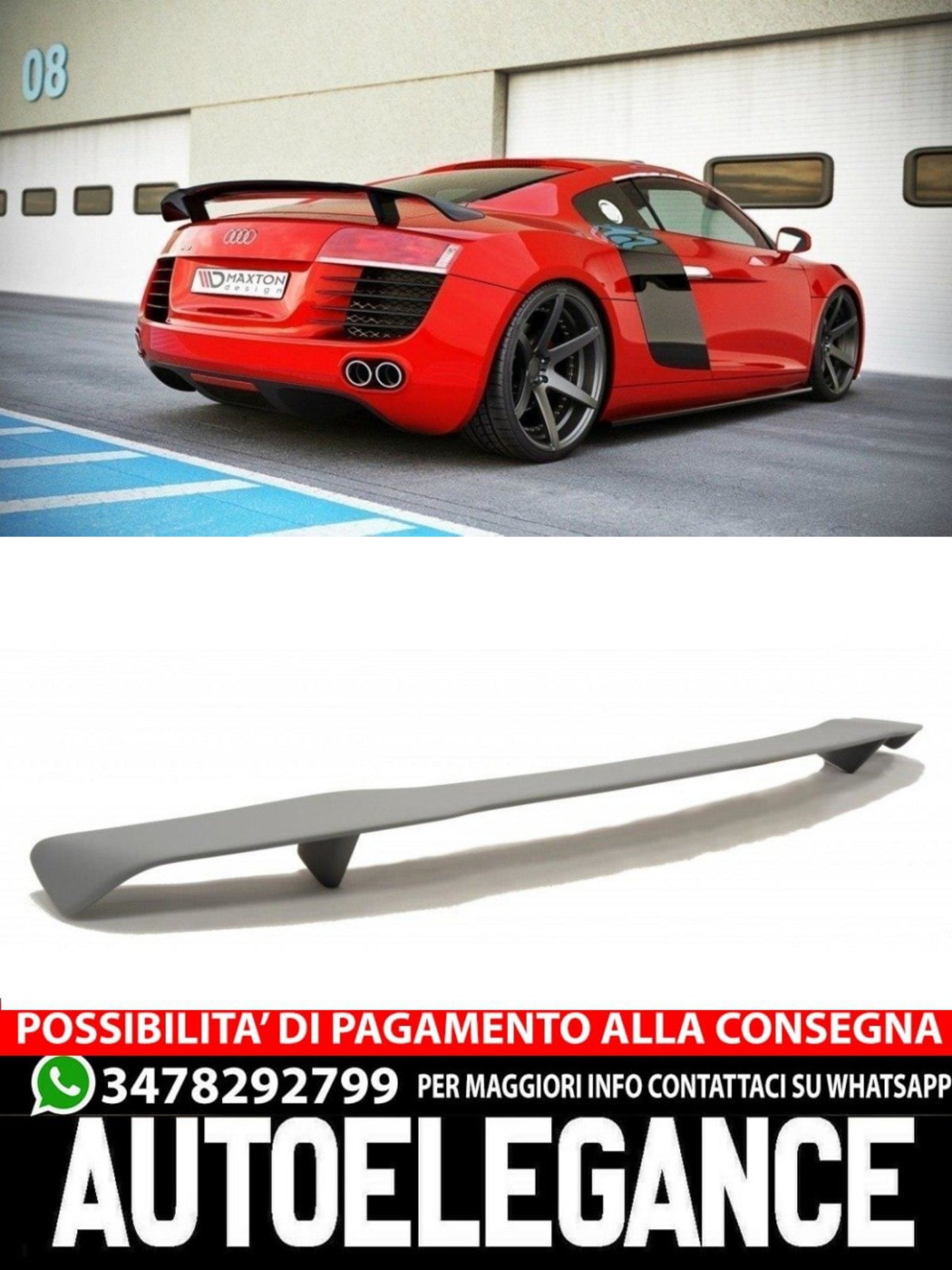 SPOILER GT ADATTO COMPATIBILE PER AUDI R8 MK.1   (2006 - 2015)