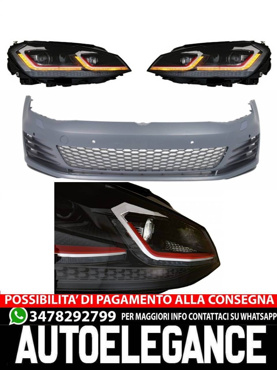 Paraurti anteriore adatto per VW Golf VII 7 5G (2013-2017) con fari a LED G7.5