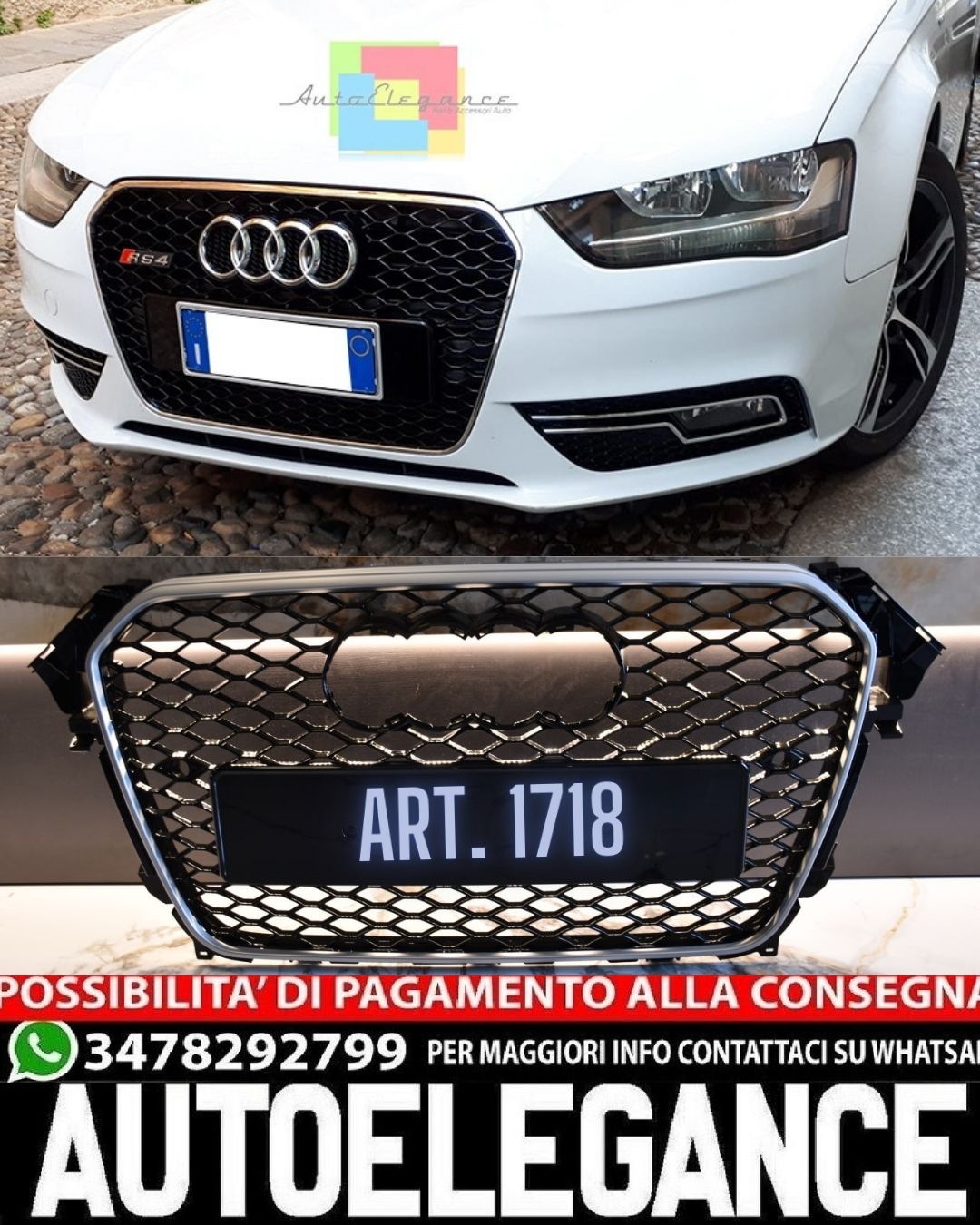 GRIGLIA ADATTA PER AUDI A4 B8 2012-2015 LOOK RS4 CON BORDO SATINATO
