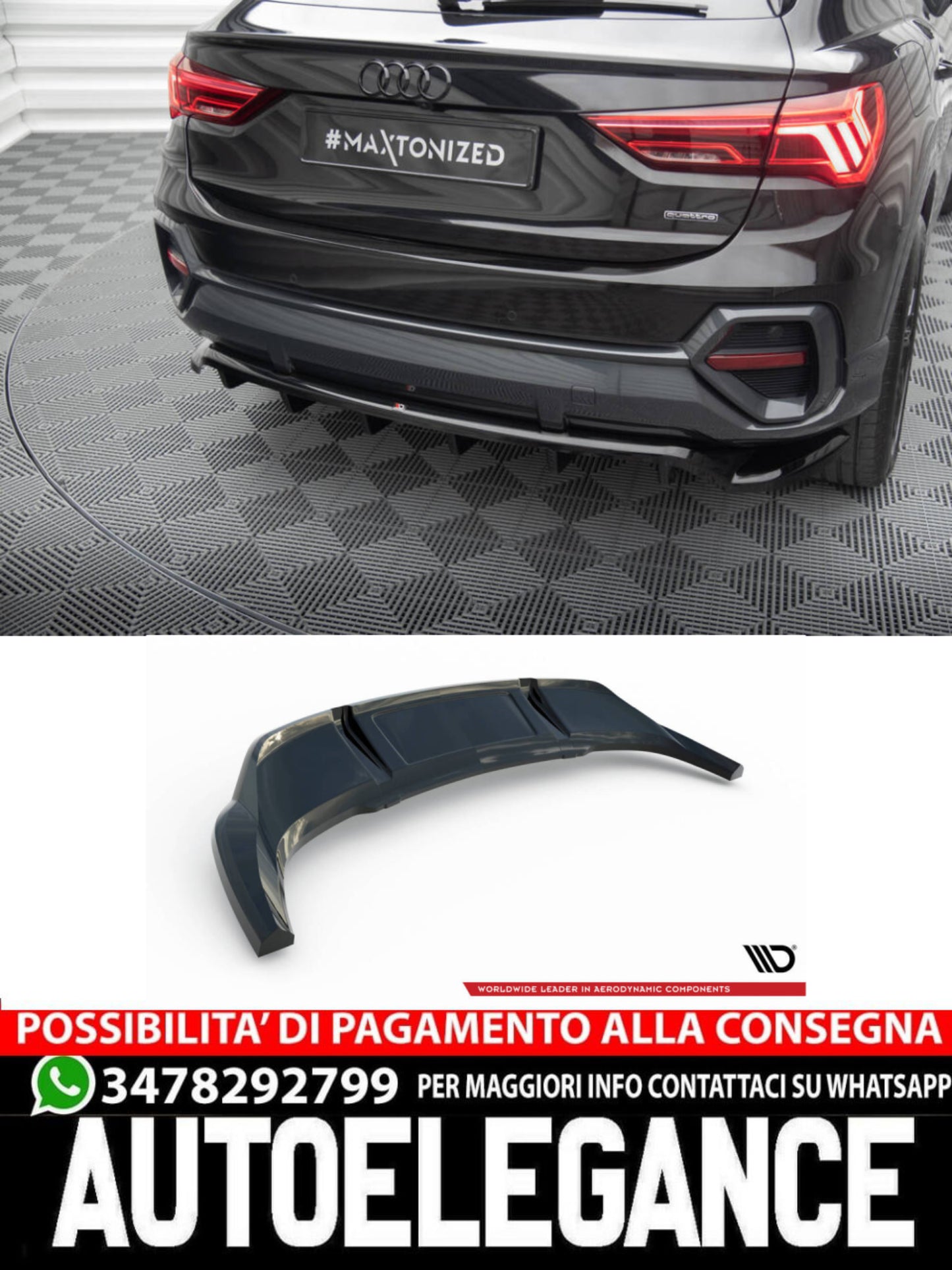 SPLITTER POSTERIORE CENTRALE (CON BARRE VERTICALI) adatto per AUDI Q3 SPORTBACK F3 (2019-)