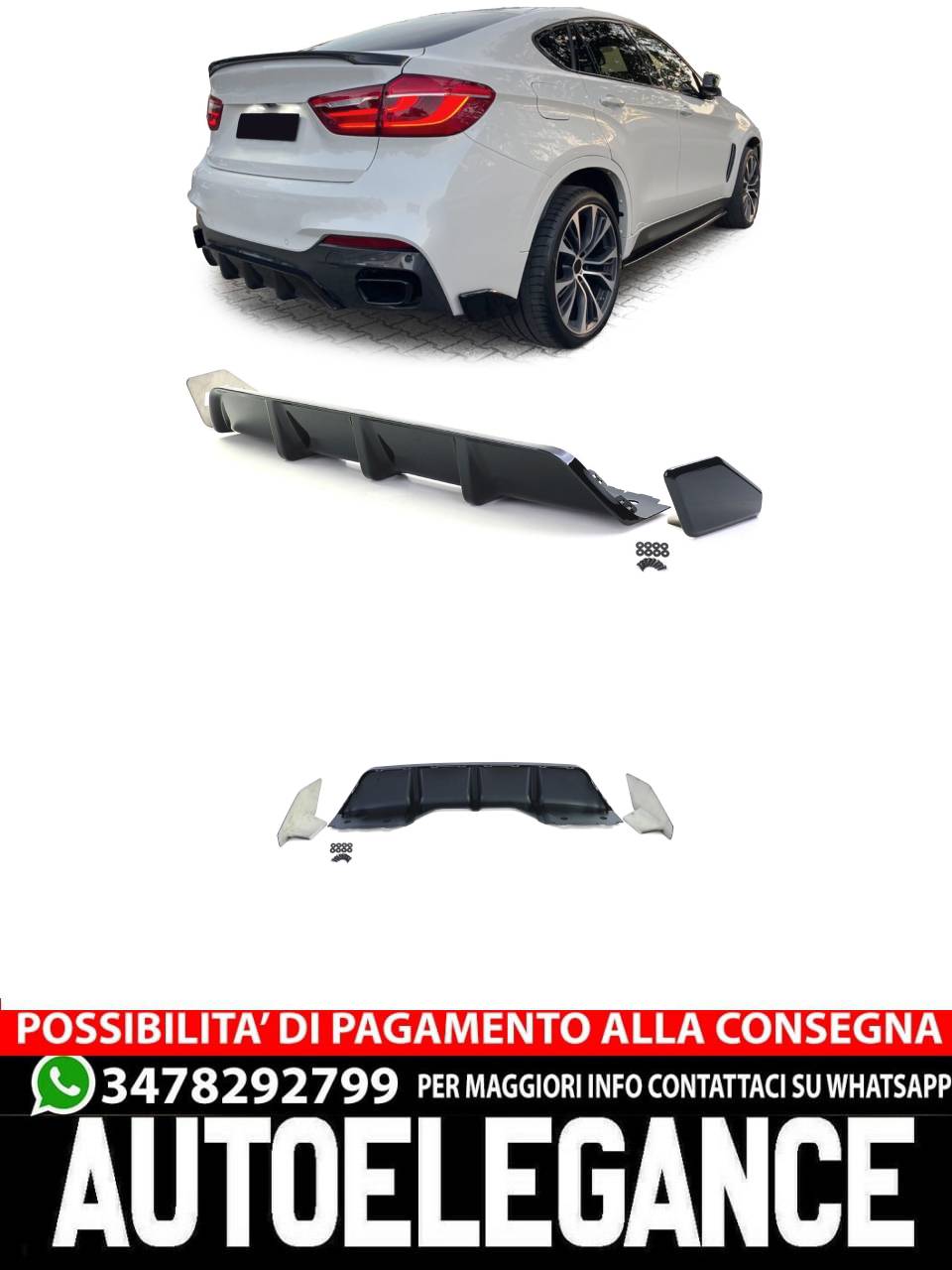Gloss Black Performance Rear Diffuser Suitable for BMW X6 F16 14-19-