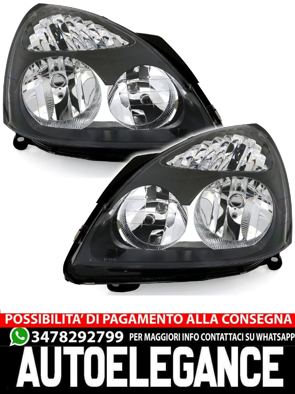 Headlight set for Renault Clio 2 B II 01 to 05 H1 H7 left + right 