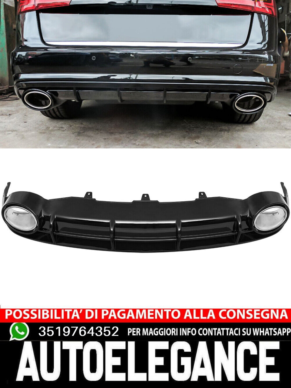 Diffusore posteriore paraurti adatto per Audi A6 C7 berlina 2011-14 nero lucido