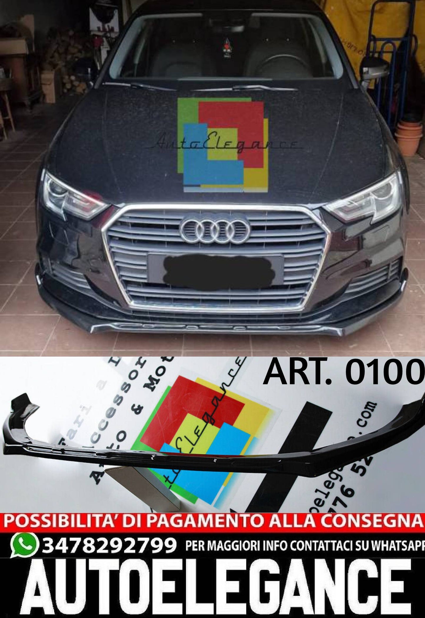 SPLITTER ADATTO PER AUDI A3 8V 2012-2016 STANDARD SLINE NERO LUCIDO