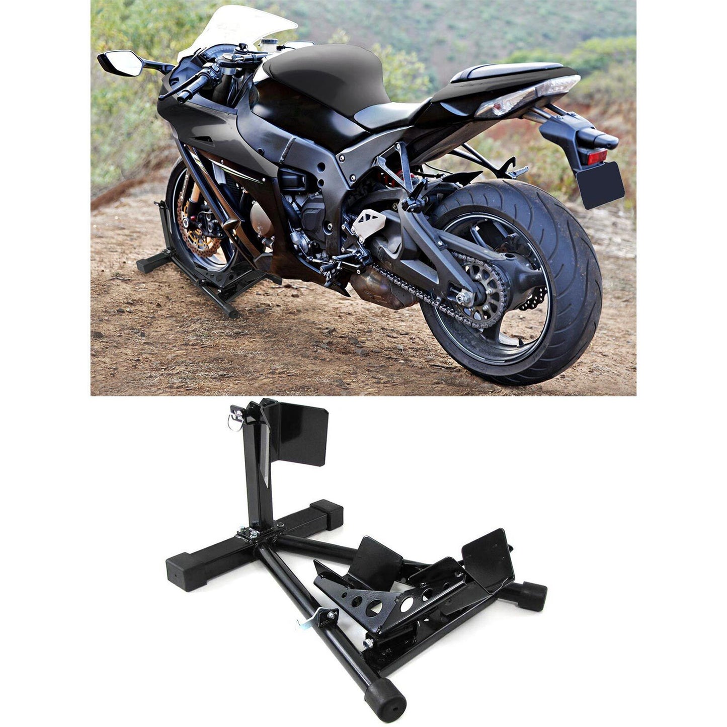 Cavalletto di montaggio cavalletto moto con bilanciere regolabile fino a 680kg nero AUTOELEGANCERICAMBI