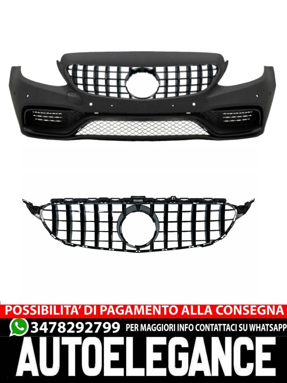 Paraurti anteriore con griglia adatto per Mercedes Classe C W205 S205(2014-2018)