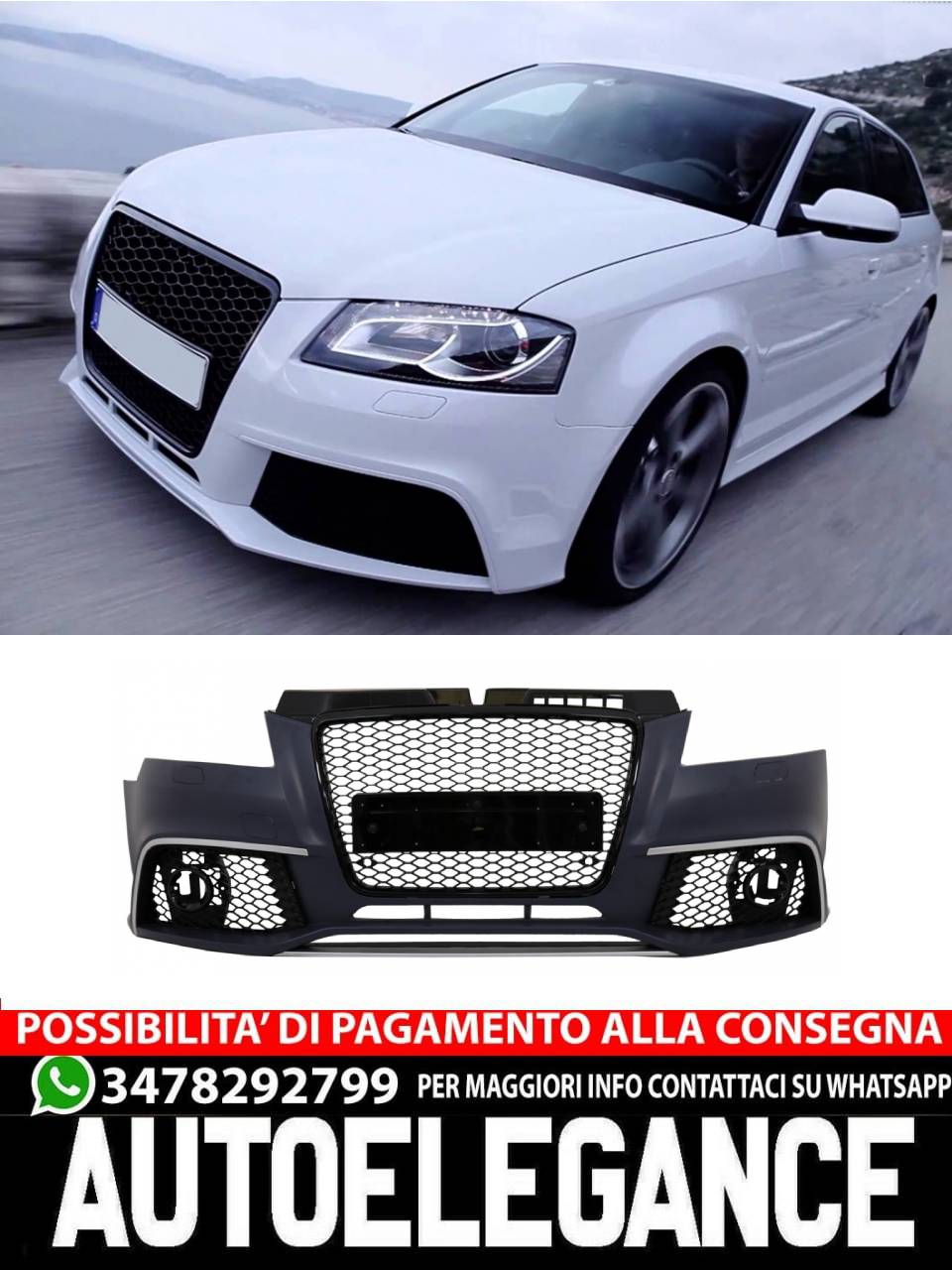 Paraurti anteriore adatto per Audi A3 8P Facelift Sportback Convertible 2009-2012