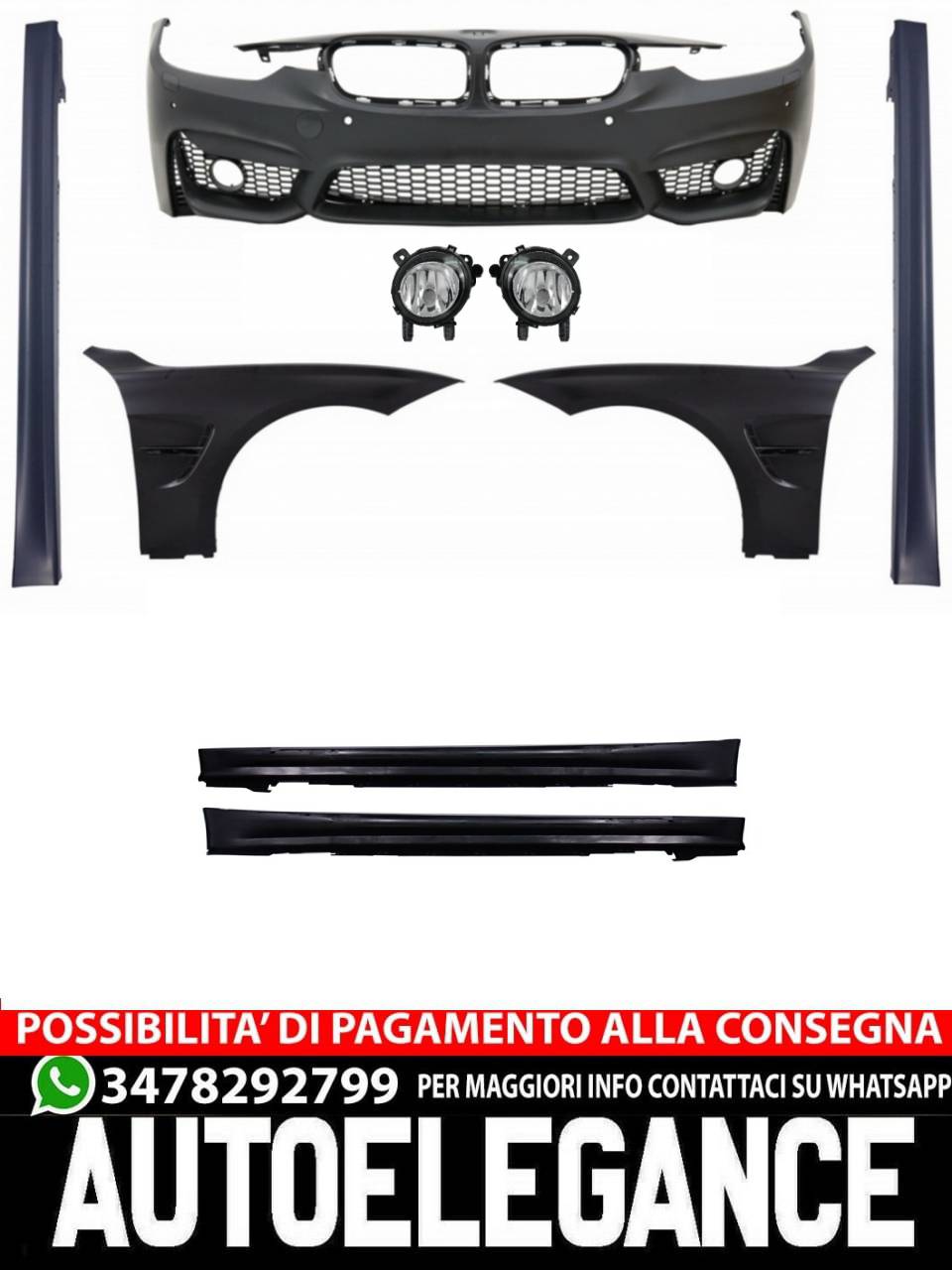 Kit Paraurti Anteriore con Fendinebbia e Parafanghi adatti per BMW Serie 3