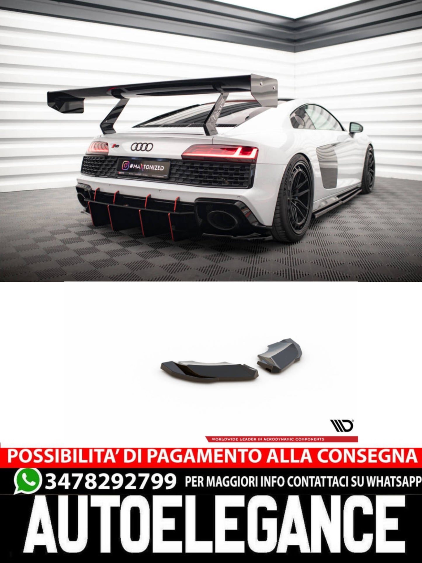 SPLITTER LATERALI POSTERIORI ADATTO PER AUDI R8 MK2 FACELIFT 2018-2023