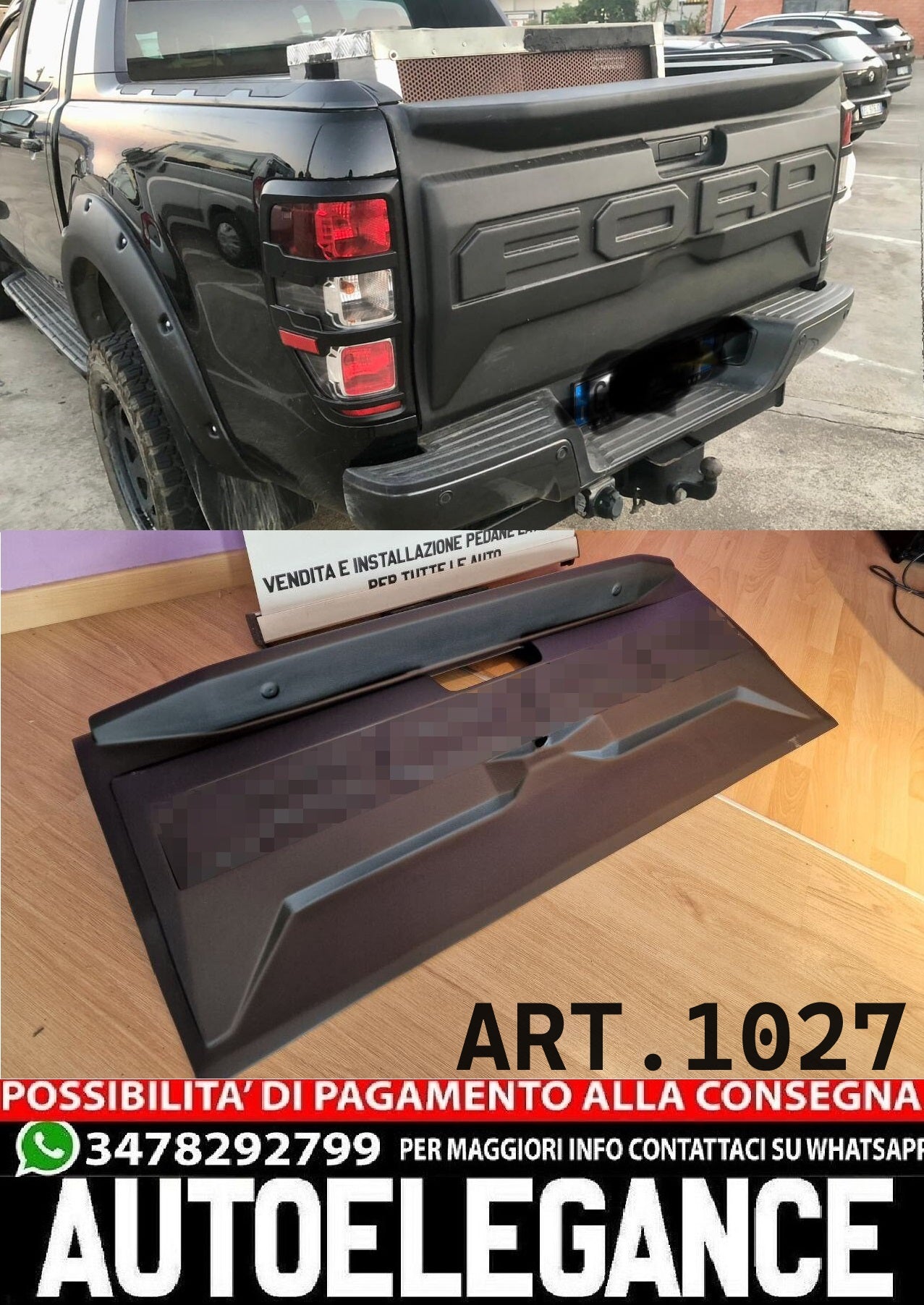 PROTEZIONE PORTELLONE ADATTO PER FORD RANGER T6 T7 T8 2011-2022 V2 NERO OPACO