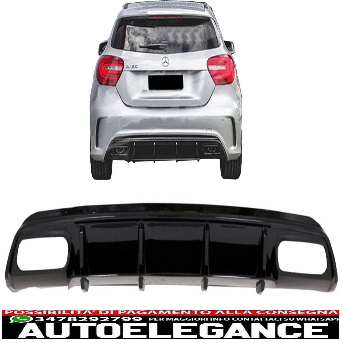Diffusore Posteriore Nero per MERCEDES CLASSE A W176 Facelift 2012-2018 A45 Design-mostra il titolo originaleTesto originaleRear Diffuser Black for MERCEDES A-Class W176 Facelift 2012-2018 A45 Design
