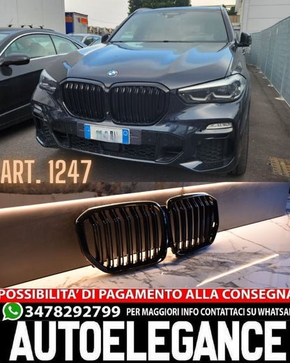 GRIGLIA ANTERIORE ADATTA PER BMW X5 G05 2018+ DOPPIA FASCIA NERO LUCIDO