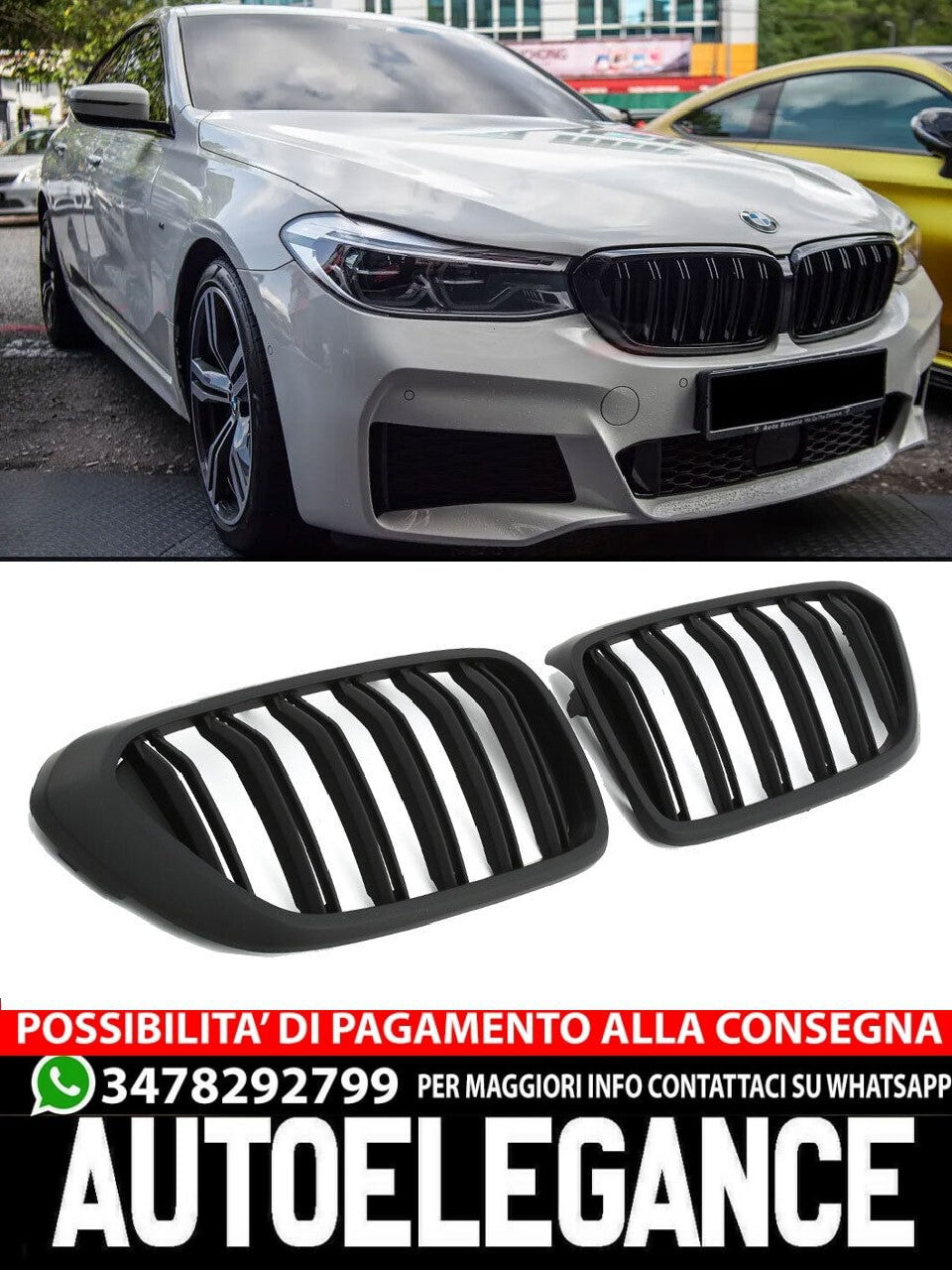 ADATTO A BMW SERIE 6 G32 GRAND TURISMO SPORT GRILL DOPPIO PONTE NERO OPACO