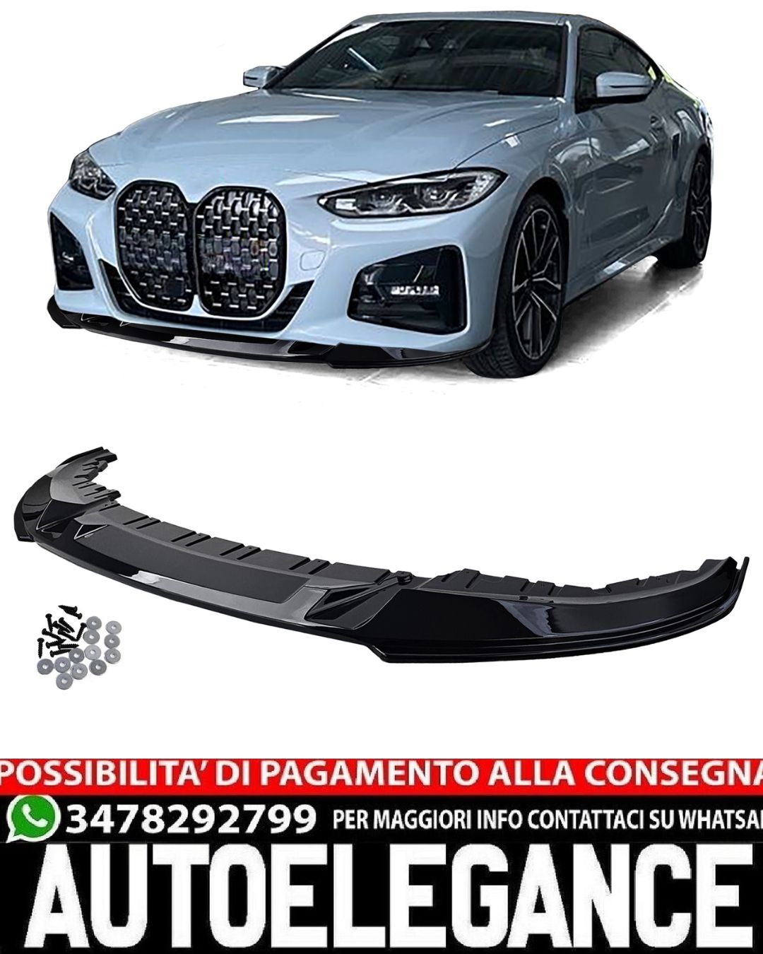 SPLITTER ANTERIORE ADATTO PER BMW SERIE 4 G26 GRAND COUPE' LOOK NERO LUCIDO