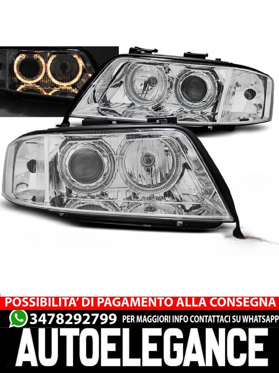 CHROME ANGEL EYES XENON HEADLIGHTS for AUDI A6 05.97-09.99 