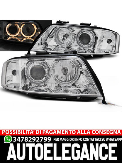 CHROME ANGEL EYES XENON HEADLIGHTS for AUDI A6 05.97-09.99 