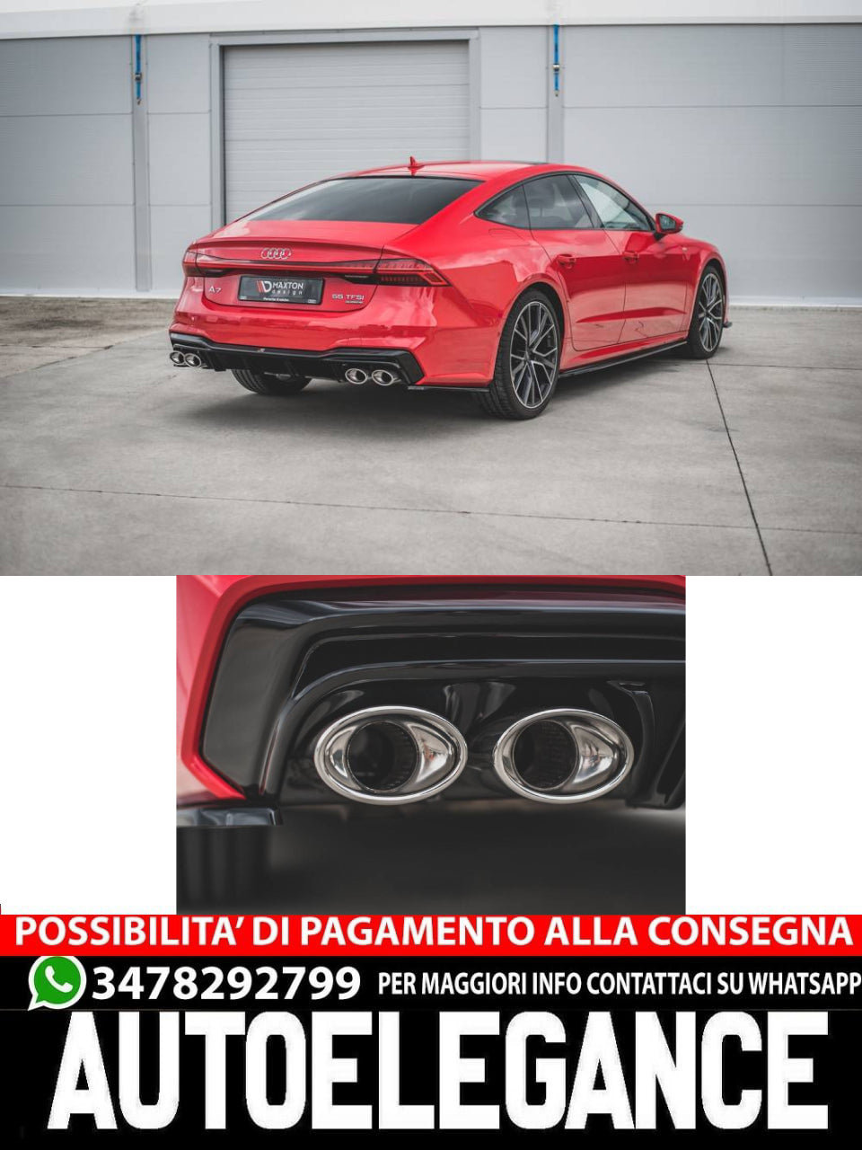 DIFFUSORE POSTERIORE + TERMINALI DI SCARICO IMITAZIONE ADATTI PER AUDI A7 C8 S-LINE  2017-