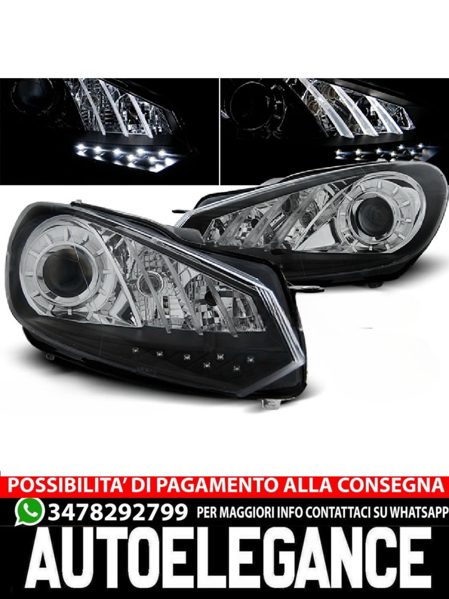 FARI ANTERIORI TRUE DRL NERO ADATTI COMPATIIBILI PER VW GOLF 6 10.08- 12