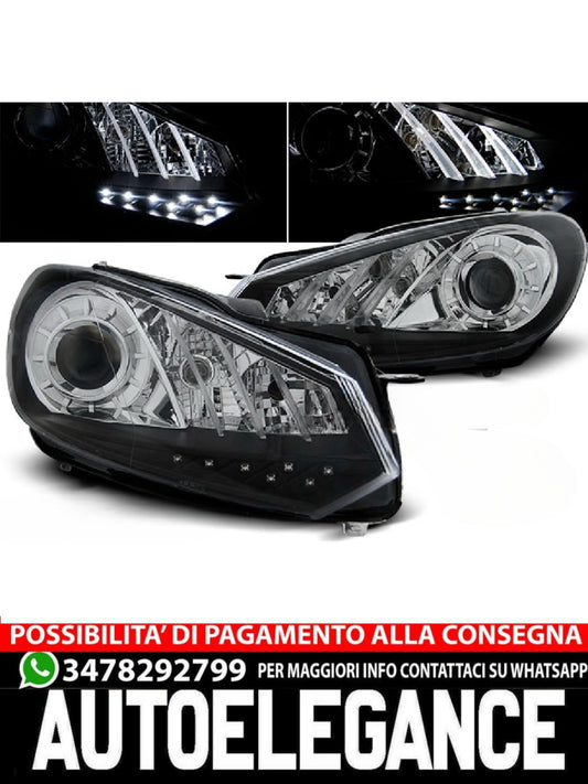 FARI ANTERIORI TRUE DRL NERO ADATTI COMPATIIBILI PER VW GOLF 6 10.08- 12