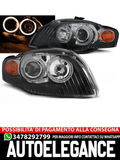 BLACK ANGEL EYES HEADLIGHTS for AUDI A4 B7 11.04-03.08 