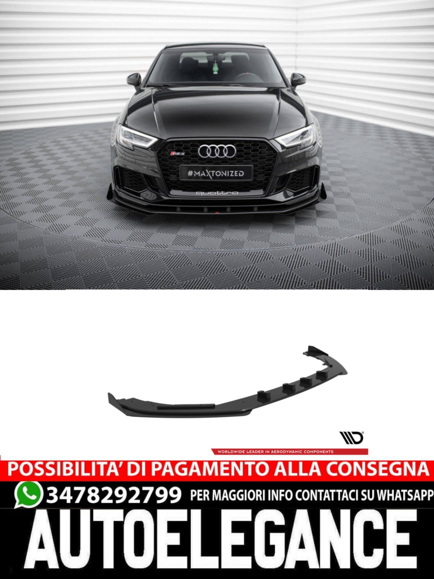 STREET PRO SPLITTER ANTERIORE adatto per V.1 + FLAPS AUDI RS3 BERLINA 8V FACELIFT