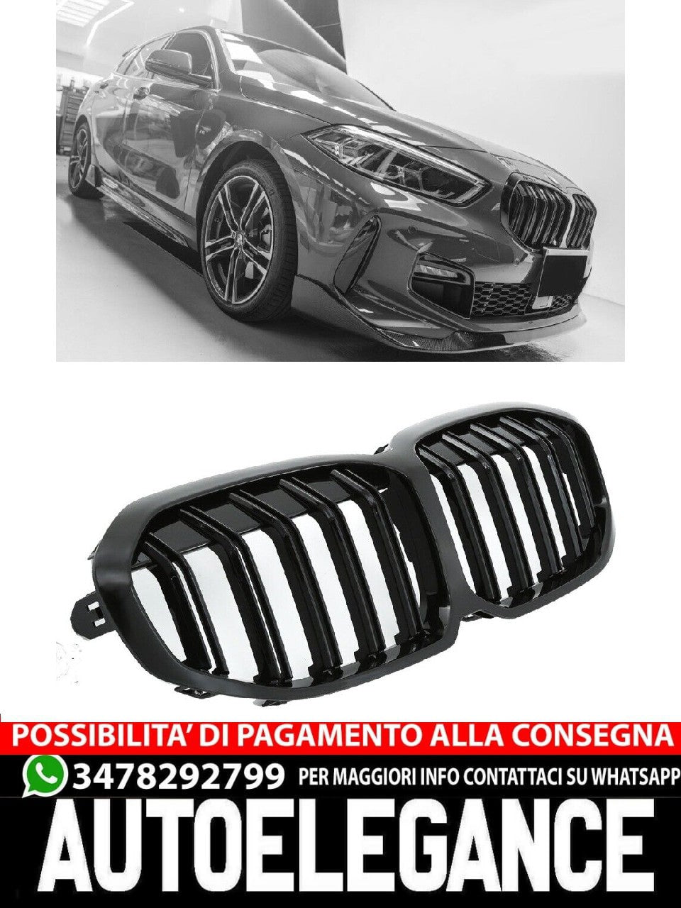 SUITABLE FOR BMW 1 SERIES F40 F41 RADIATOR GRILLE DOUBLE STRIPE GLOSS BLACK 