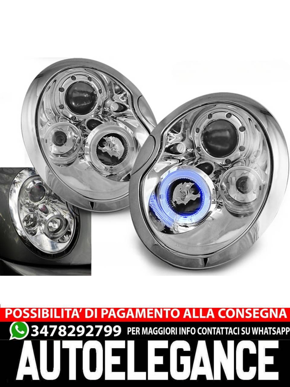 FARI ANTERIORI ANGEL EYES CROMATI per BMW MINI (COOPER) 01-04