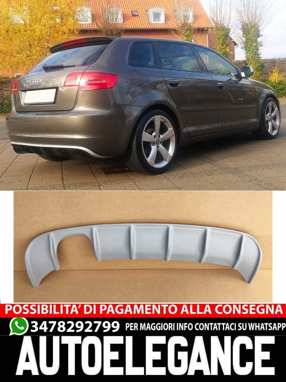DIFFUSORE ADATTO PER AUDI A3 8P RS3 LOOK 2008-2012 LIFTING