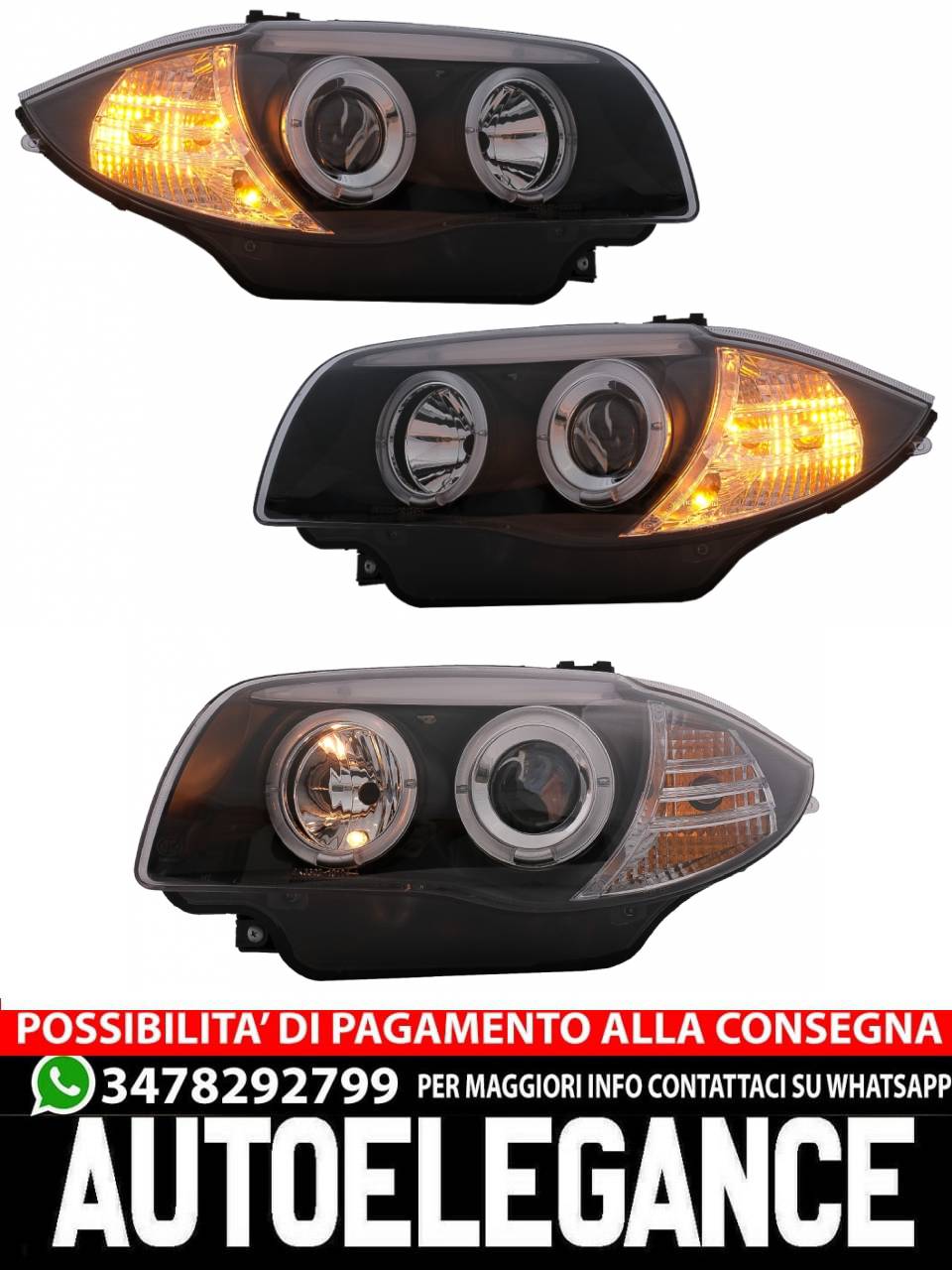 Angel Eyes Fari adatti per BMW Serie 1 E81 E82 E87 E88 (2004-2011) Nero