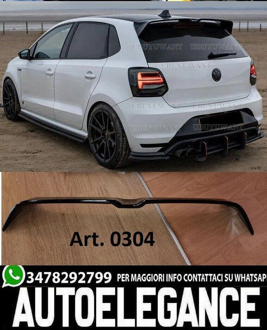 ALETTONE NERO LUCIDO SPOILER POSTERIORE TETTO PER VW POLO 6R 6C 2011-2017 ABS 03 AUTOELEGANCERICAMBI