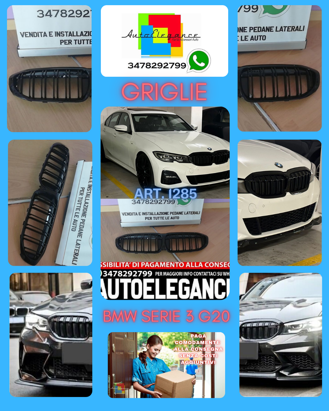 GRIGLIA ADATTA PER BMW SERIE 3 G20 G21 2018-2022 DOPPIA FASCIA LOOK NERO LUCIDO