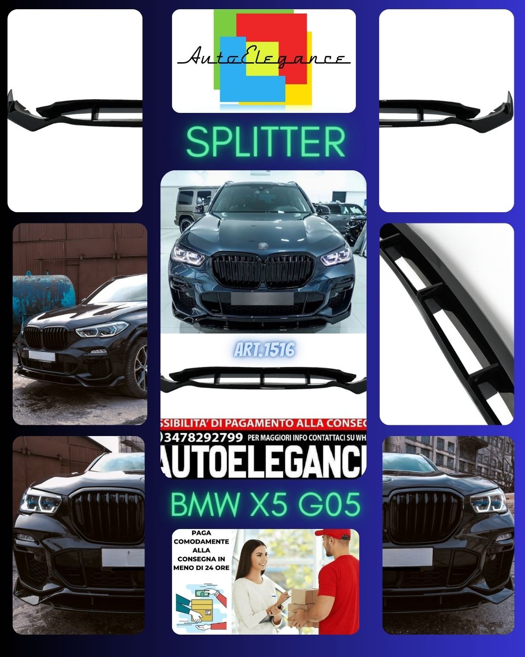 SPLITTER SUITABLE FOR BMW X5 G05 2018-2022 GLOSSY BLACK LOOK SPORTY DESIGN
