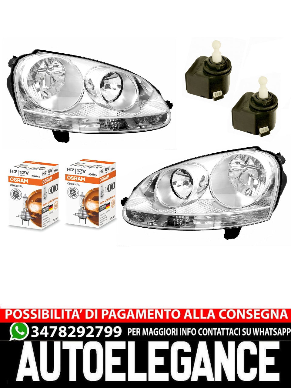 Headlight for VW Golf 5 V 2003-2009 with OSRAM ORIGINAL H7 bulbs + actuator