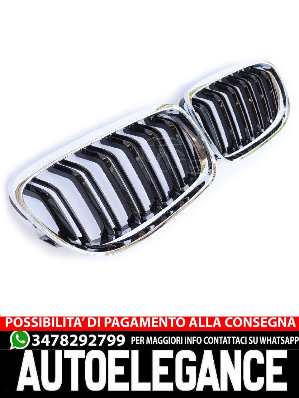 ADATTO A BMW E90 E91 dal 08 SPORT GRIGLIA RADIATORE DOPPIA STRISCIA CROMATA NERA