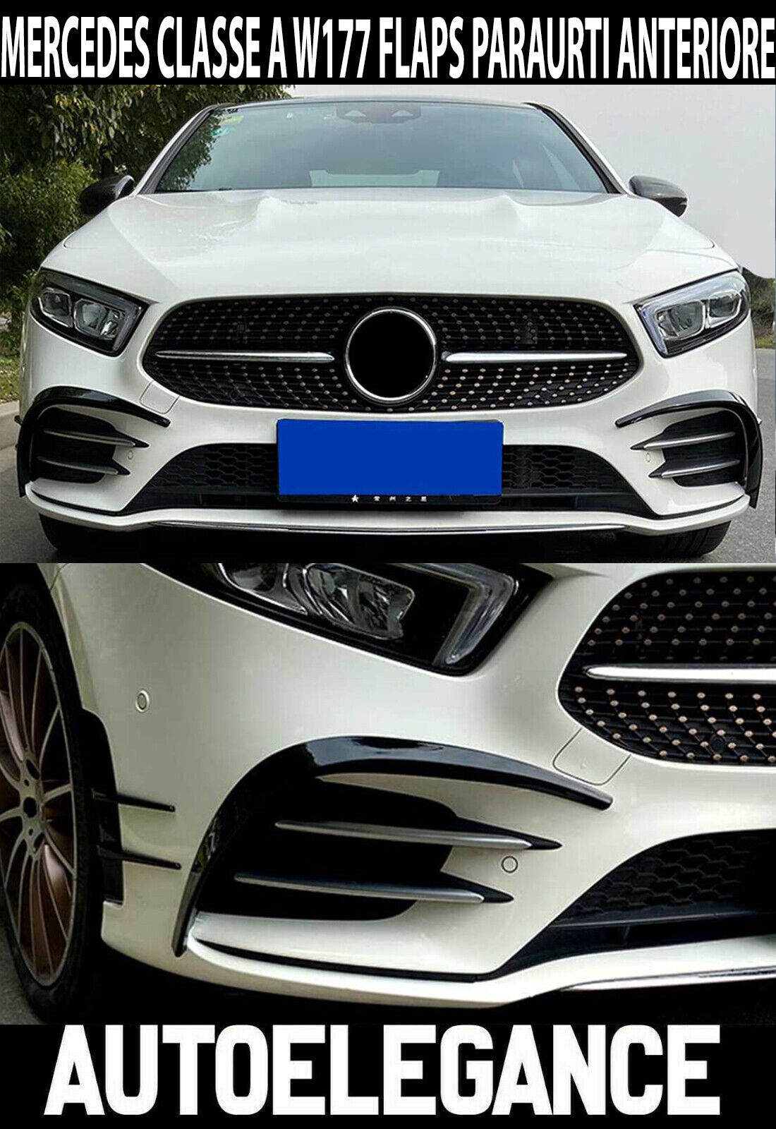 MERCEDES CLASSE A W177 MODANATURE ADESIVE NERE PARAURTI ANTERIORE AMG FLAP