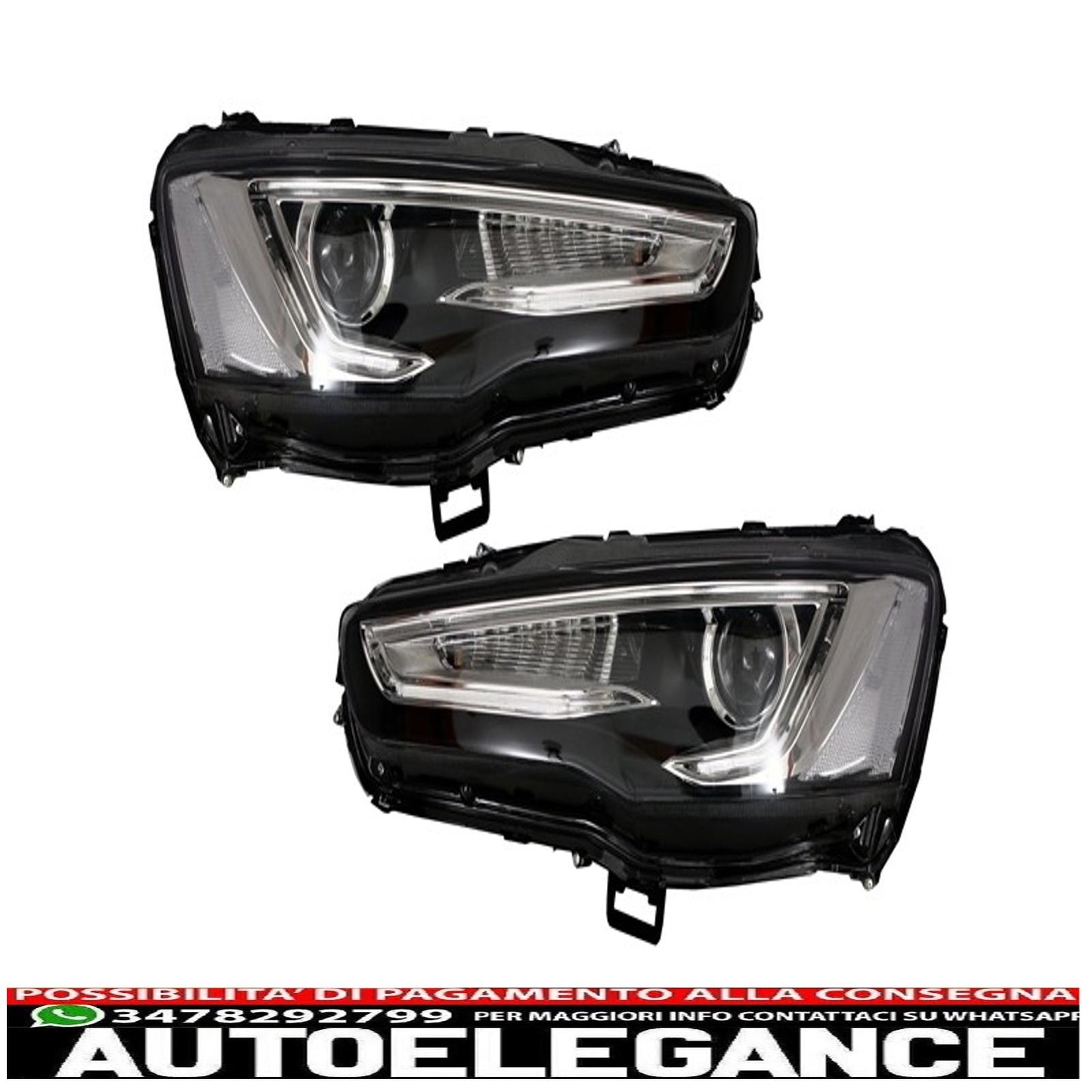 led drl headlights suitable for mitsubishi lancer evo x (2007-2017) double sequential projector with red/clear led rear lights